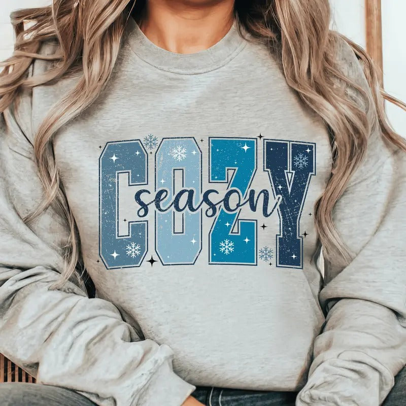 Distressed Christmas Cozy Season Crewneck Sweatshirt. Everyday Christmas Unisex Pullover Crewneck Sweatshirt.