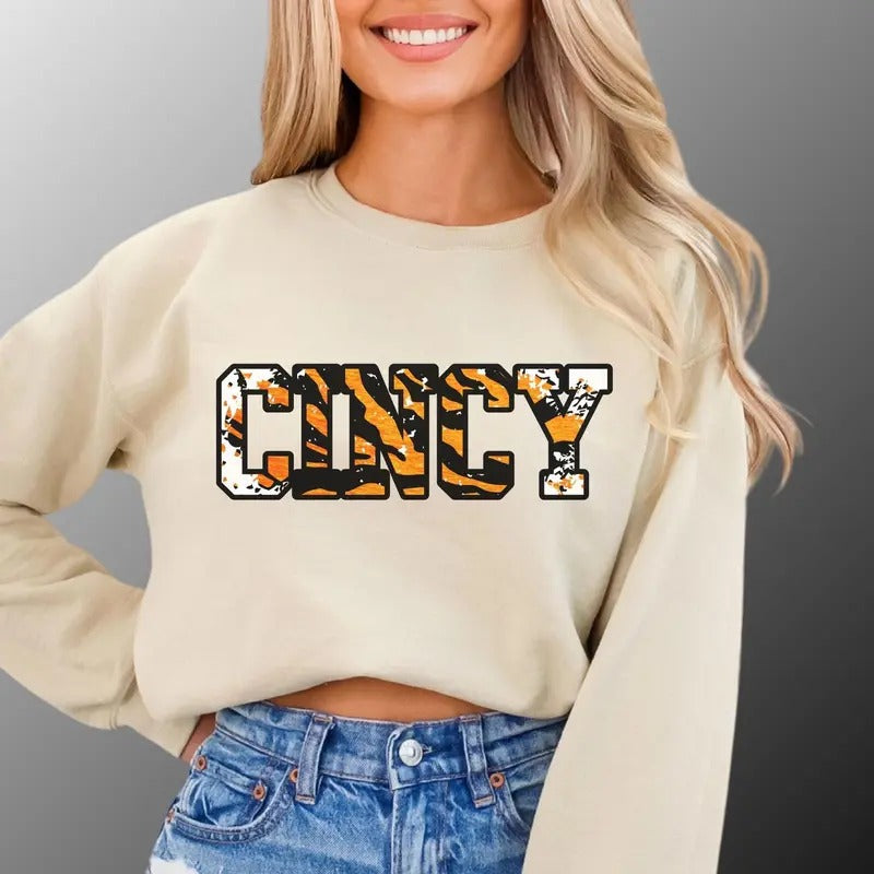 Distressed Cincinnati Football Apparel Tee Crewnec_952 , Multiple Colorways - Full Size Range