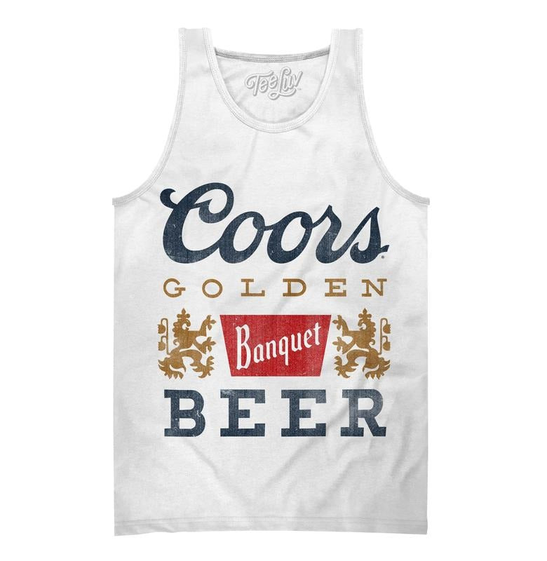 Distressed Coors Banquet Beer Logo Tank Top - White