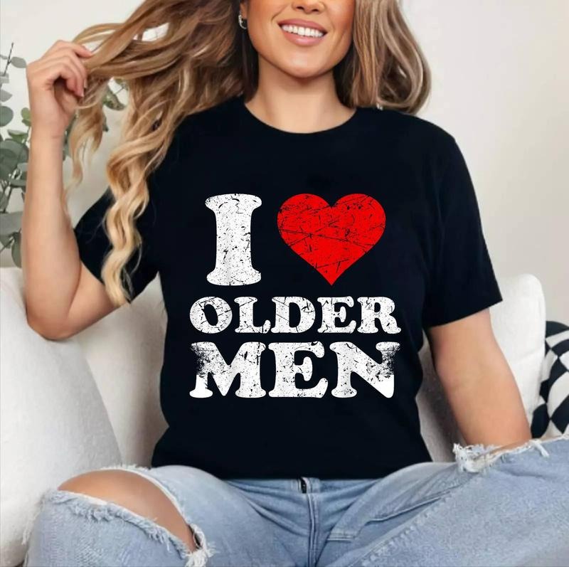 Distressed I Heart Older Men I Love Older Men T-Shirt | Cotton 100%, Crewneck, Top Womenswear