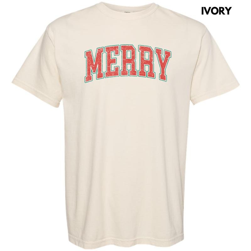 Distressed Varsity Merry Comfort Colors T-Shirt 'NLB'
