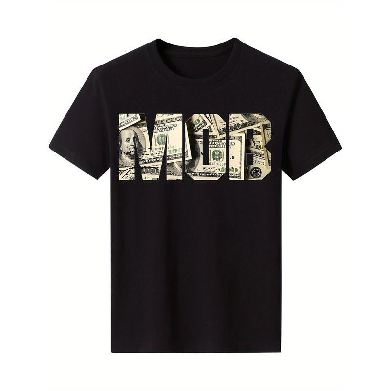 Dollar Letter Pattern Men's T-shirt 100% Cotton Street Fashion Casual Summer Fashion Cotton Short Sleeve Printed Shirt Black T-shirt made in usa