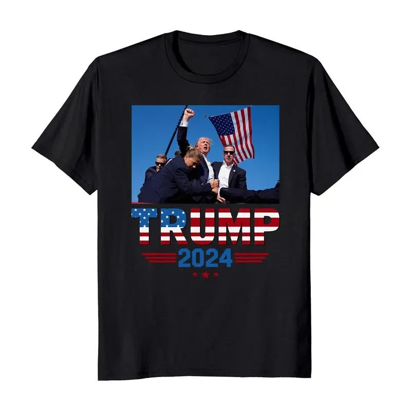 Donald Trump 2024 Shot At Election Rally T-Shirt Cotton Fabric