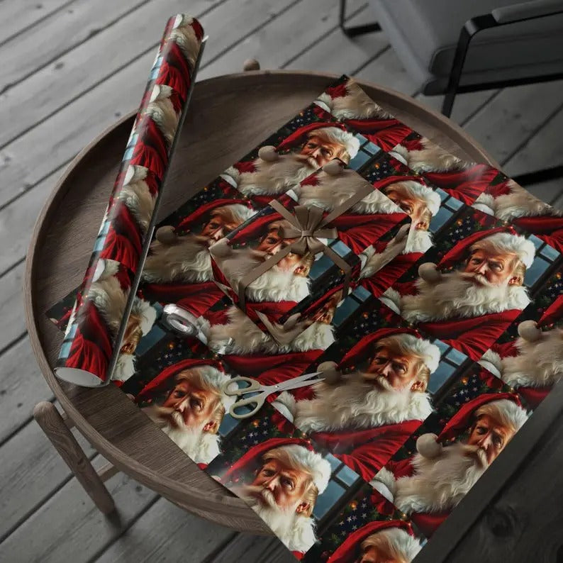 Donald Trump Christmas Gift Wrap, Holiday Wrapping Paper, Santa Clause Novelty Gift Wrap, Festive Gift Packaging, Political Funny Gift Wrap