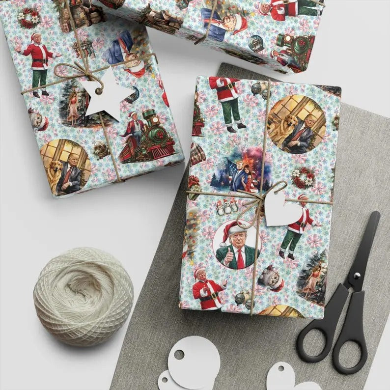 Donald Trump Christmas Themed Gift Wrap, Wrapping paper - ONE of a KIND Design