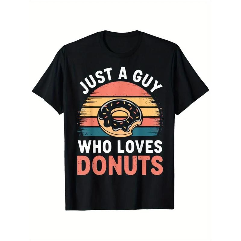 Donut Lover Graphic Tee, 100% Cotton, Casual Crew Neck T-Shirt, Regular Fit, Short Sleeve, with Geometric Donut Print, Slight Stretch, for All-Season Knit Fabric Top, Weekend Casual Style made in usastyle{n002}2