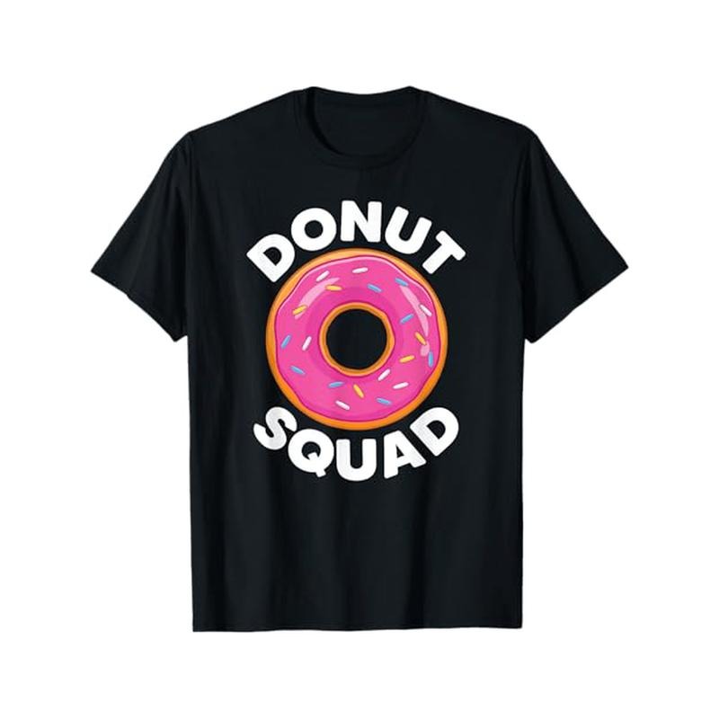 Donut Squad Graphic Tee - 100% Cotton Crew Neck T-Shirt, Casual Style, All-Season Comfort, Slight Stretch, Printed Design for Doughnut Enthusiasts - Adult Fit made in usa