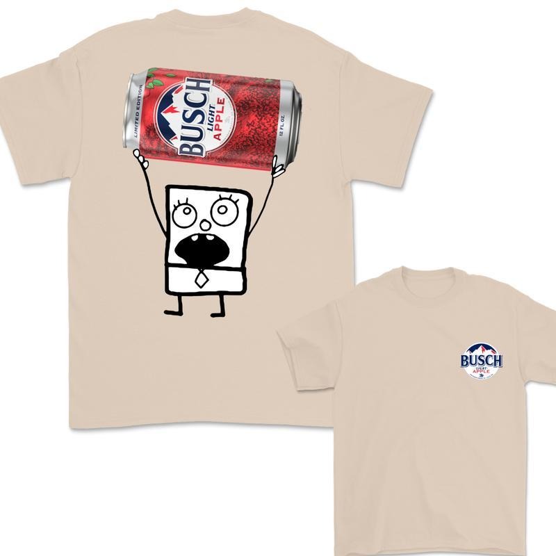 Doodlebob Busch Light Apple 2 Sided T-Shirt Funny Drinking, Gift for Men for Woman, Casual Top for Unisex Menswear Graphic Tee