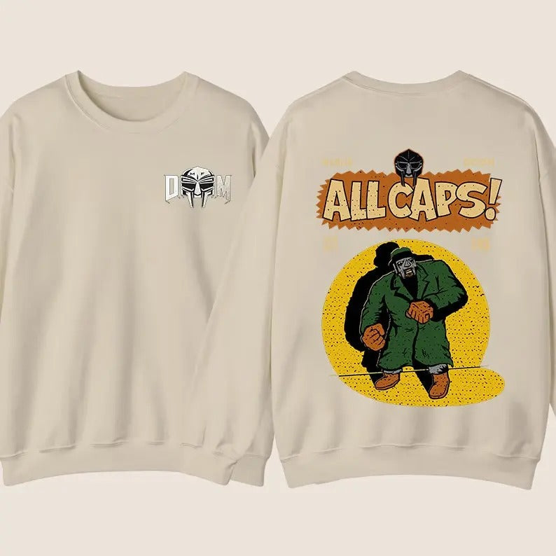 Doom Madlib All Caps 2 Side Sweatshirt-Hoodie-Tshirt, All Caps Sweatshirt, Doom Shirt , All Sizes, For Men, For Women