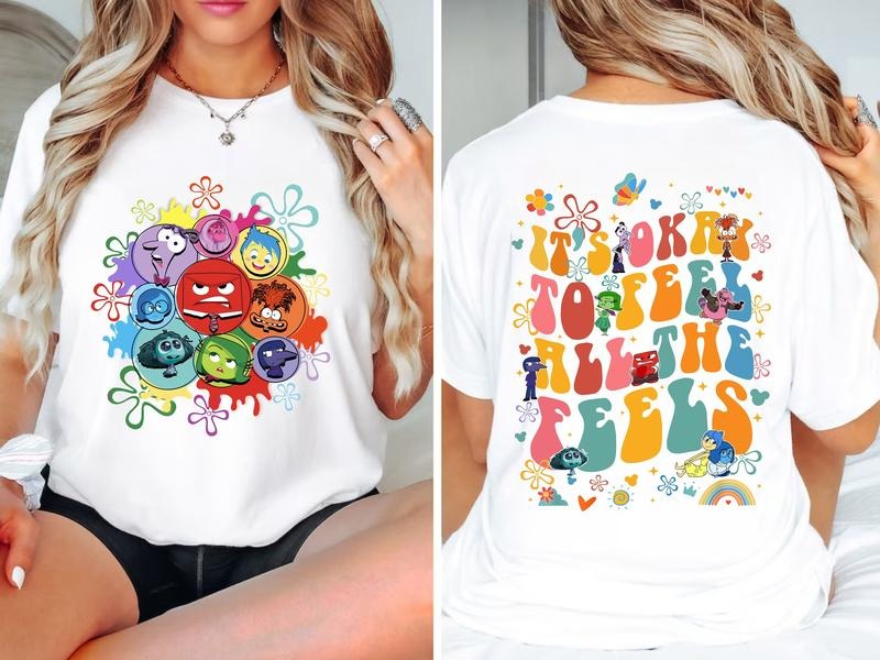 Double Sided Inside Out 2 It's Okay To Feel All The Feels Shirt, Emotions Portrait T-shirt, Mental Health Awareness Tee