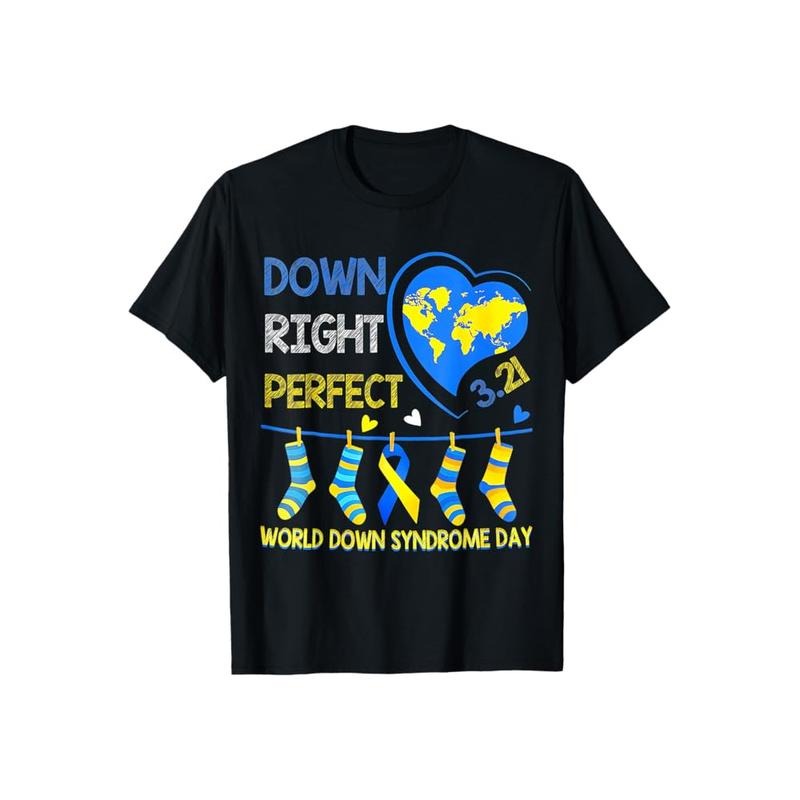 Down Right Perfect World Down Syndrome Awareness Day Tee Pure Cotton Casual Street Style Crew Neck Short Sleeve T-Shirt Tops Trendy For Women For Men, Perfect Gift