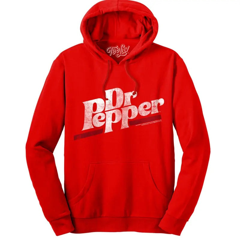Dr Pepper Distressed Logo Pullover Hooded Sweatshirt - Red