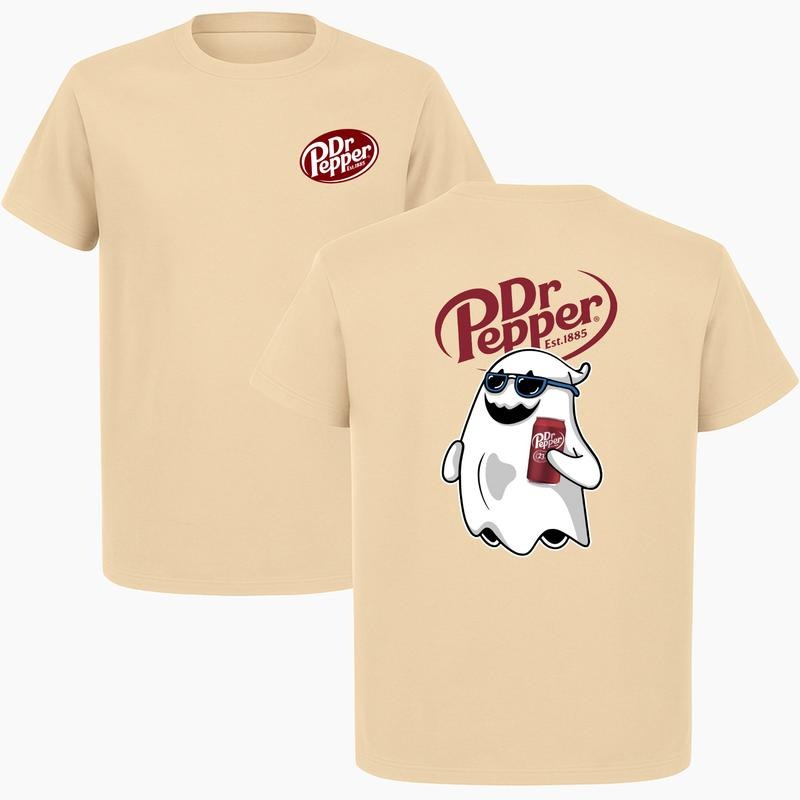 Dr Pepper Est 1885 Halloween Ghost Cute T-Shirt for Men & Women Double-Sided Design Casual Top Streetwear Halloween Spirit