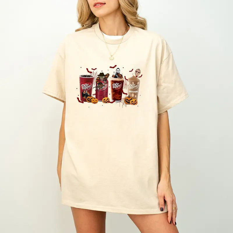 Dr Pepper Horror Movie Halloween Fans T-Shirt, Funny Dr Pepper Shirt, Halloween Horror Dr Pepper T-Shirt