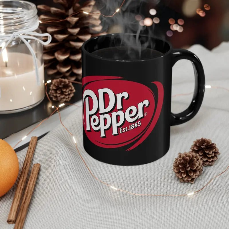 Dr. Pepper Logo Est. 1885 11oz Coffee Tea Black Mug, Gift Ideas