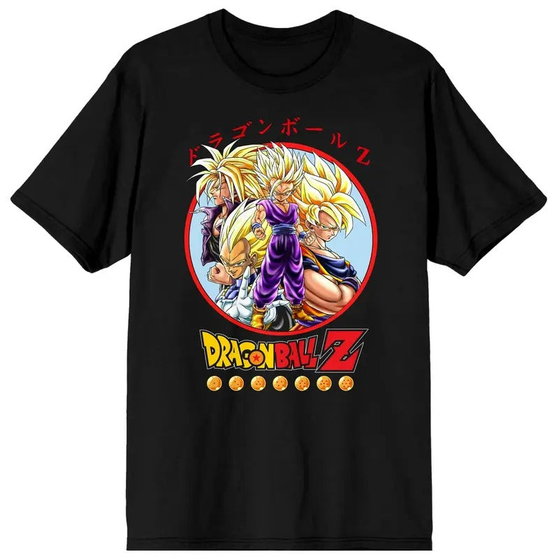 Dragon Ball Z Anime Characters Group Shot Mens Black Graphic Tee Shirt