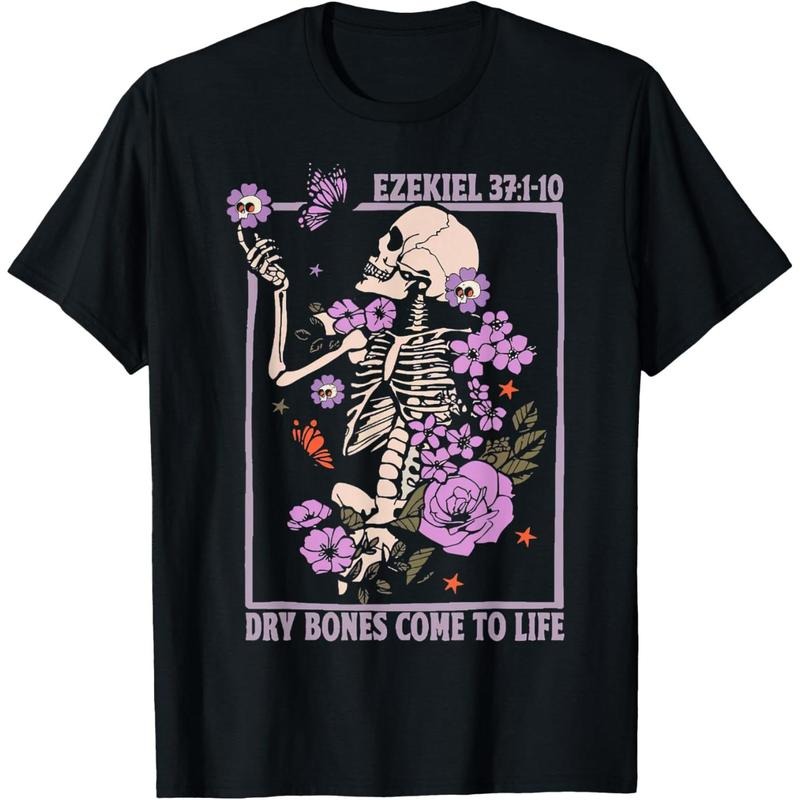 Dry Bone Come To Life Skeleton Floral T-Shirt made in usa