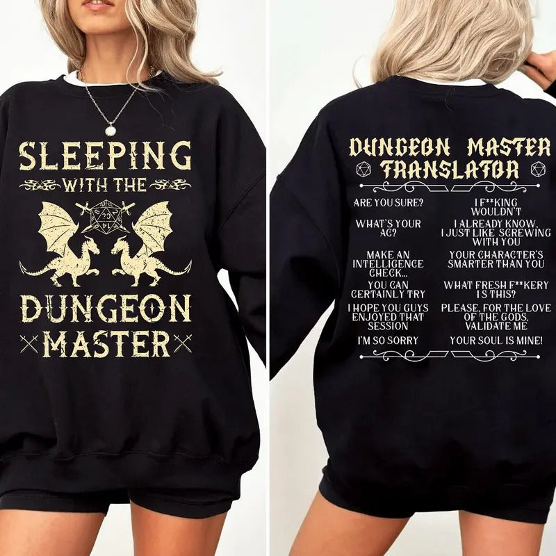 Dungeonn Master Two Sides Tshirt Sweatshirt Hoodie, Sleeping With The Dm Sweatshirt, Dnd Shirt, Dungeonss And Dragons, Unisex Sweater Pullover Tee