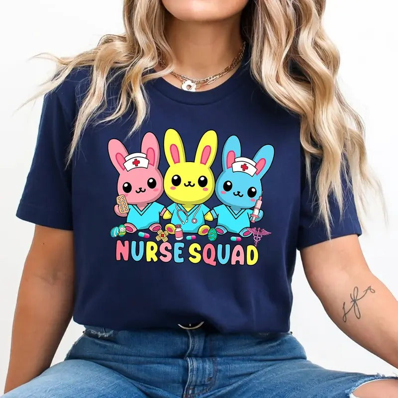 Easter Nurse Squad Shirt - Cute Bunny Nurse Design - Spring Nurse Team Tee for Healthcare Workers
