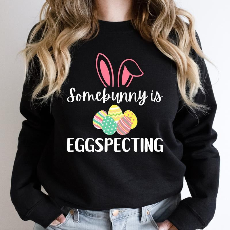 Easter Pregnancy Announcement Sweatshirt, Spring Baby Reveal Hoodie, Maternity Sweatshirt, Pregnant Wife Gift Sweater For Easter, New Mom To Be Long Sleeve.