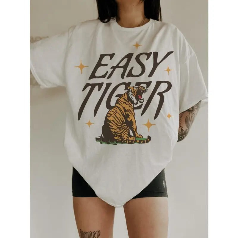 Easy Tiger Tee, Trendy aesthetic graphic tee, vintage inspired graphic tee