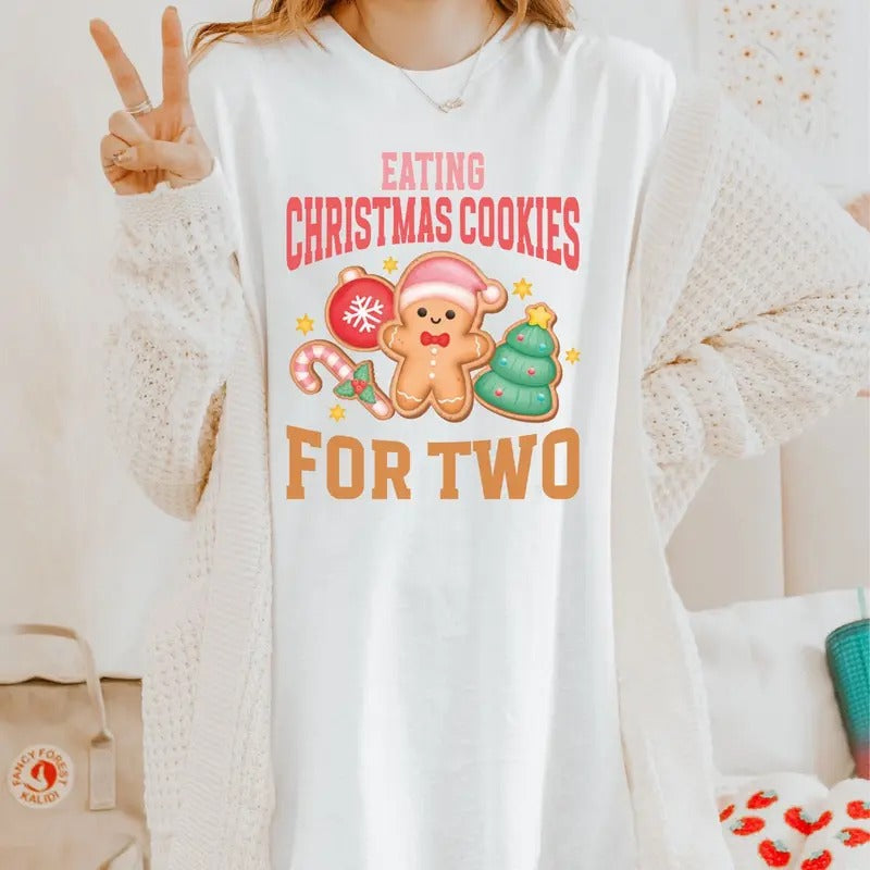 Eating Cookies for Two Christmas Pregnancy Announcement Shirt XMas Maternity Tee Holiday Gender Reveal Outfit New Mom Gift for Expecting
