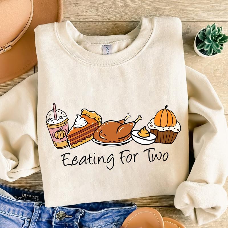 Eating For Two Thanksgiving Shirt, Pregnancy Announcement T-shirt, Cute Fall Maternity Sweatshirt, Baby Reveal Shirt, Autumn Pregnant