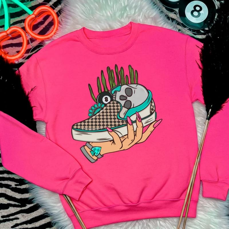 Edgy Checkered Desert Cowgirl Shoe Sweatshirt, vintage crewneck shirts, western outfit women, cowgirl outfits, western clothing stuff tops, country concert outfits, western style clothes