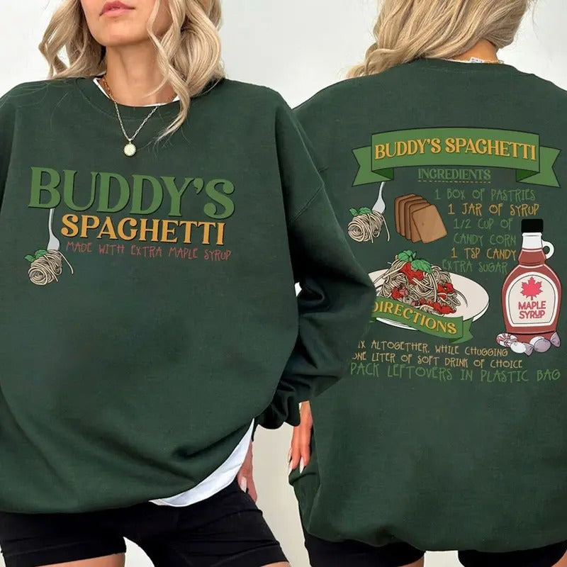 Elf Buddy's Spaghetti Sweatshirt, Buddy's Spaghetti Recipe Shirt, Christmas Movies Vintage Sweater, Holiday Gift