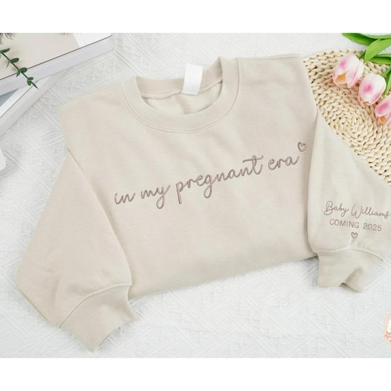 Embroidered Custom In My Pregnant Era Sweatshirt, Baby Announcement Shirts, Gift for Pregnant, Mom To Be T-Shirt, Baby Coming Gifts, New Mom Shirts