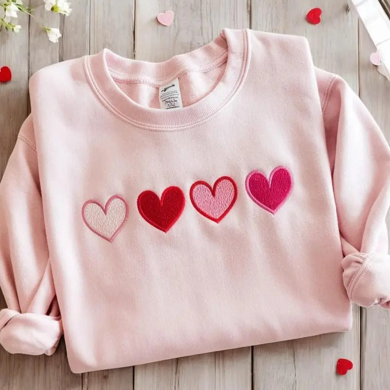 Embroidered Valentine Heart Sweatshirt, Cute Valentine Sweatshirts, Valentine Sweatshirts, Vintage Valentine Shirt, Valentine Hoodie