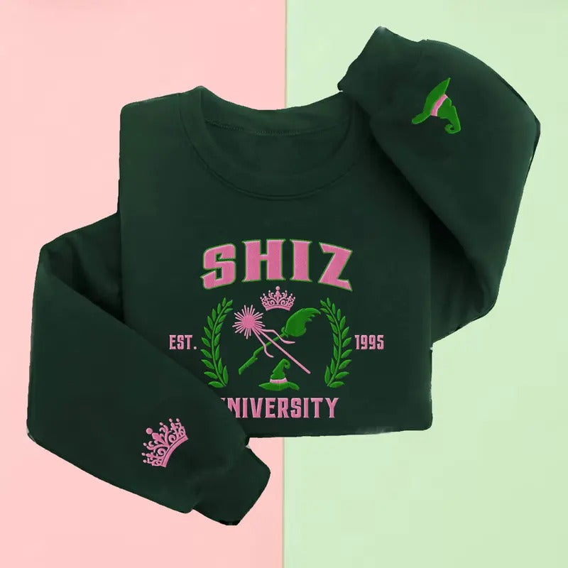 Embroidery Shiz University Wicked Glitter Sweatshirt, Elphaba and Glinda Embroidery Hoodie, Wicked Defy Gravity, Emerald City Oz Gifts