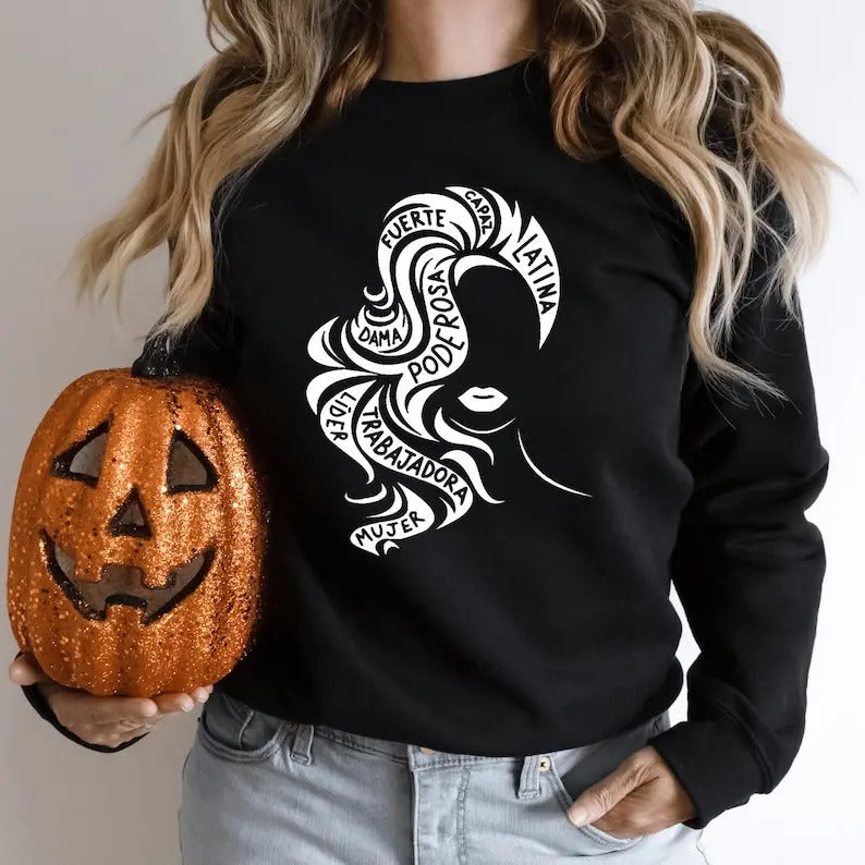 Empowered Latina Sweatshirt Chicana Sweatshirt, Educated Latina Sweatshirt, Spanish Wording Shirt Bottom Collar Casual Cotton Fabric Fit Knit Womenswear