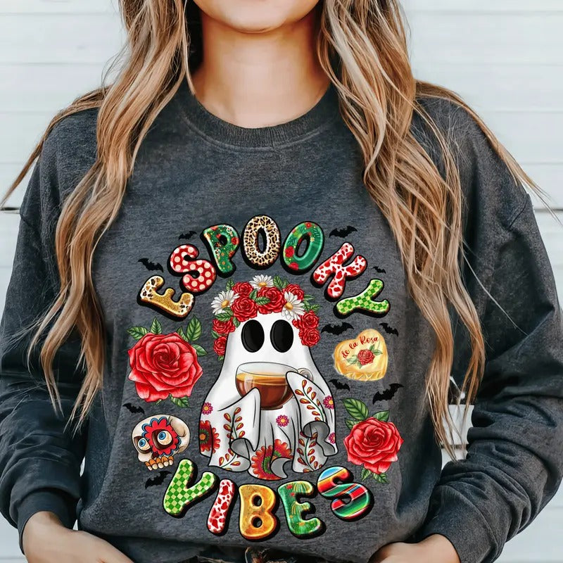 Espooky Vibes Casual Everyday Softstyle Halloween Unisex Pullover Crewneck Sweatshirt.