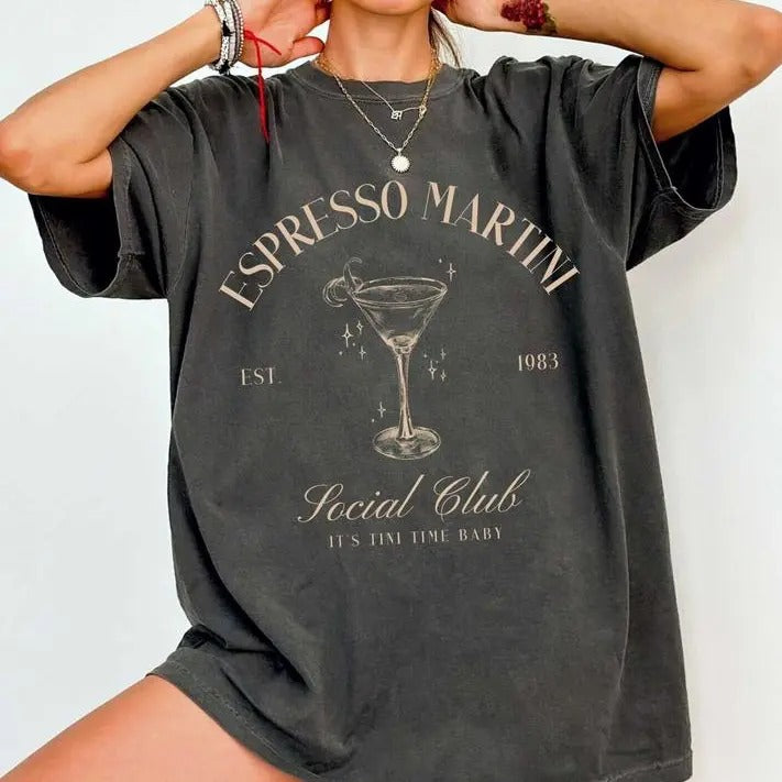 Espresso Martini Shirt Tini Time Crewneck Social Club Clothing Retro Signature Cocktail Funny Drinking Tee Girl Trip Clothing