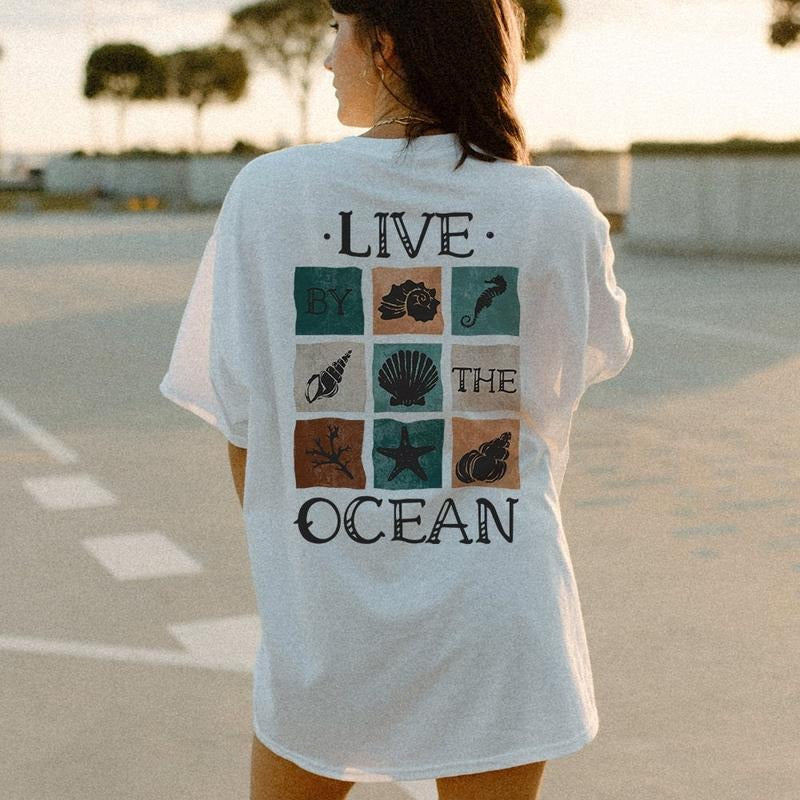 Esthetic Retro Surf Shirt Trendy Apparel For Women Ocean Beach Shirt With Seashells Gift For Surfer Sailawayonline