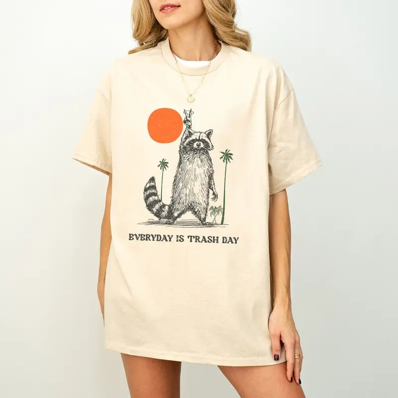 Everyday Is Trash Day Raccoon Shirt, Retro Sunset Shirt, Raccoon Lover Shirt, Cool Vintage Style Raccoon Shirt, Distressed Style Meme Shirt