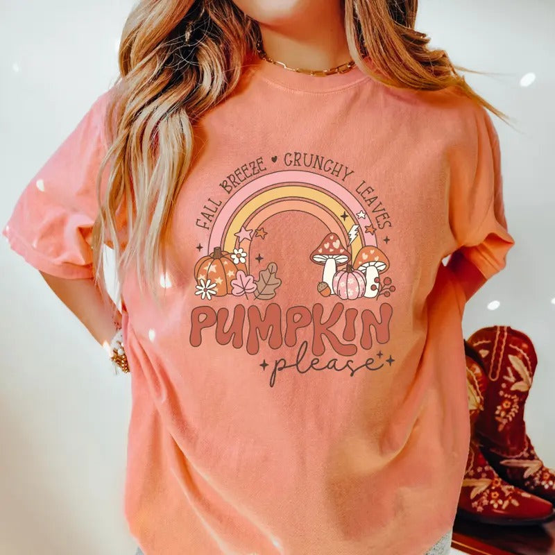 FALL BREEZE RAINBOW SHIRT (COMFORT COLORS T-SHIRT, CAUSAL SHIRT UNISEX, FALL CLOTHING, GRAPHIC APPAREL) Cotton Fabric