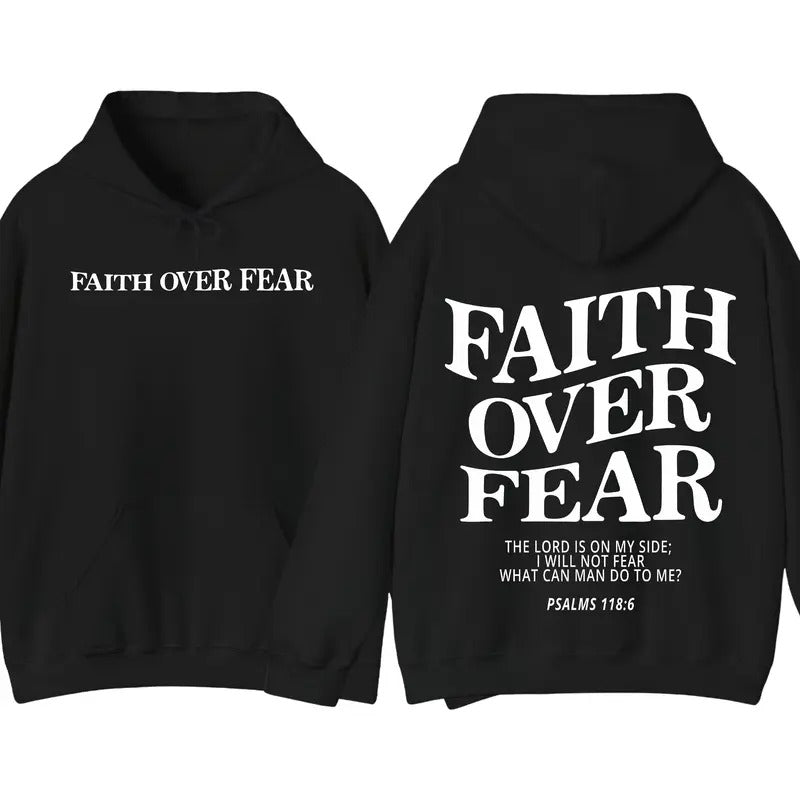 aith Over Fear Hoodie, Sweatshirt & T-Shirt – Christian Menswear with Bible Quote, Classic Cotton Style, Customizable Jesus Design