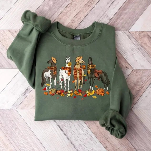 Fall Horse Sweatshirt, Horse Crewneck Sweatshirt, Horse Farm Animals Shirt, Autumn Pullover