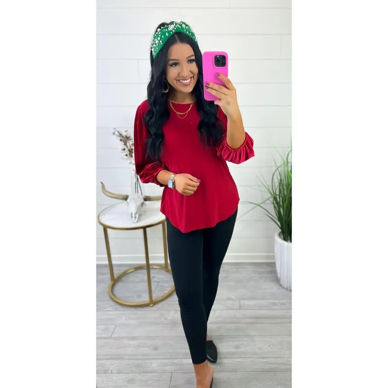 Fame & Fortune Velvet Sleeve Top