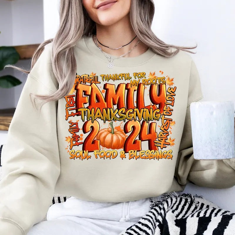 Family 2024 Thanksgiving Shirt, Thanksgiving Crew Sweatshirt, Thanksgiving Family Reunion Hoodie Casual Cotton