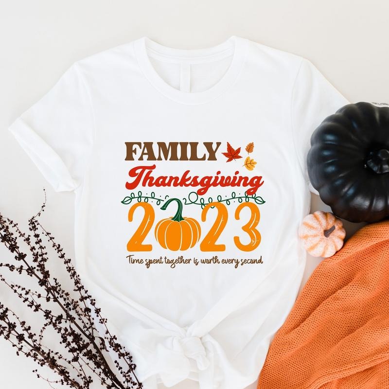 Family Thanksgiving T-Shirt, Matching Thanksgiving Shirts, Time Spent Together Is Worth Every Second Tee, Thankful Festival Gift Tee, Turkey Day Short Sleeve.