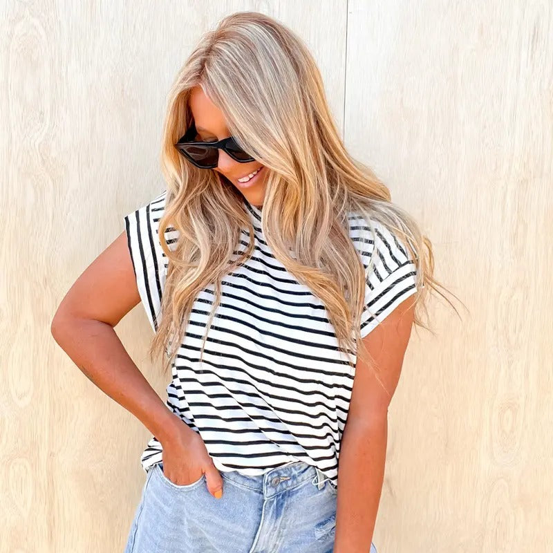 Far From Ordinary Ivory Black Stripe Top