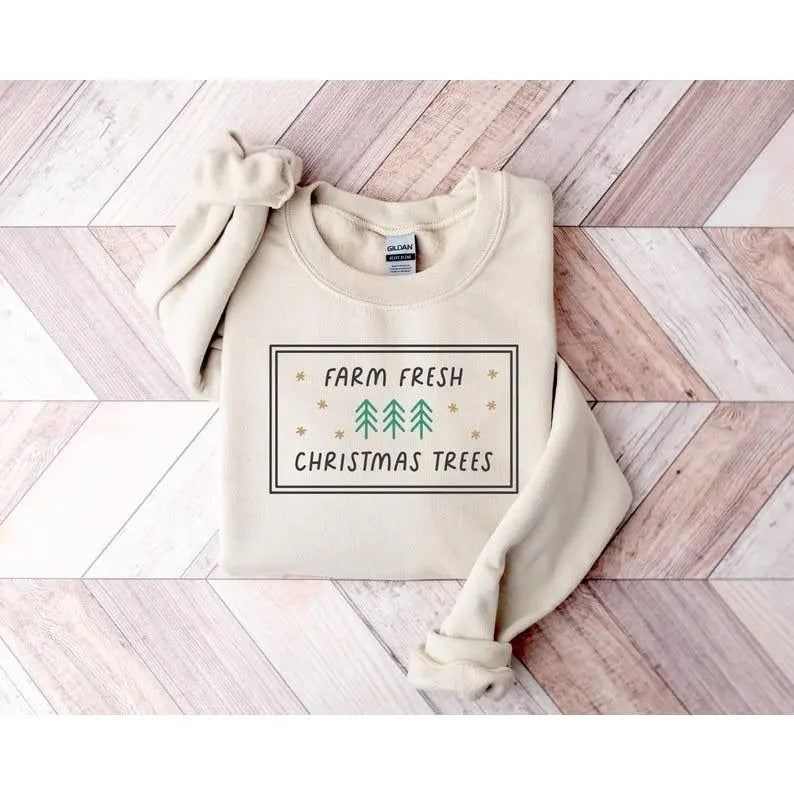 Farm Fresh Christmas Trees Sweatshirt, Minimalistic Christmas Shirt, Cute Christmas Gift, Farm Fresh xmas sweater