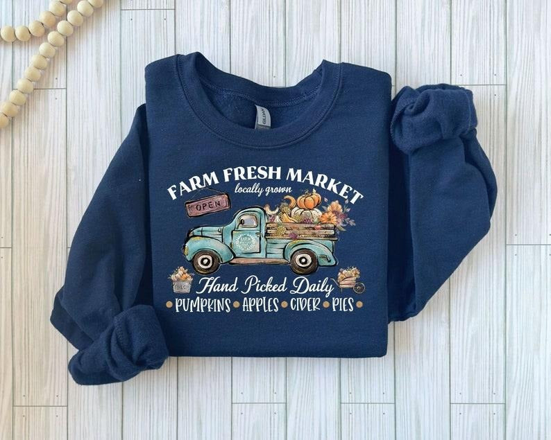 Farm Fresh Market Sweatshirt For Halloween | Fresh Pumpkin Sweater, Cute Pumpkin Outfit, Halloween Apparel pumpkin crewneck Menswear Festive