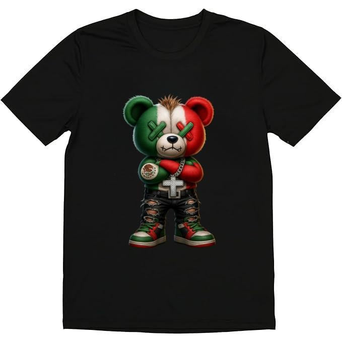 Fashion Designer T-Shirts Cotton Graphic Tees with Stylish Bear with Mexican Flag,Crewneck, Casual,Ideal for Everyday Wear, Shortsleeve Stretch Tshirt