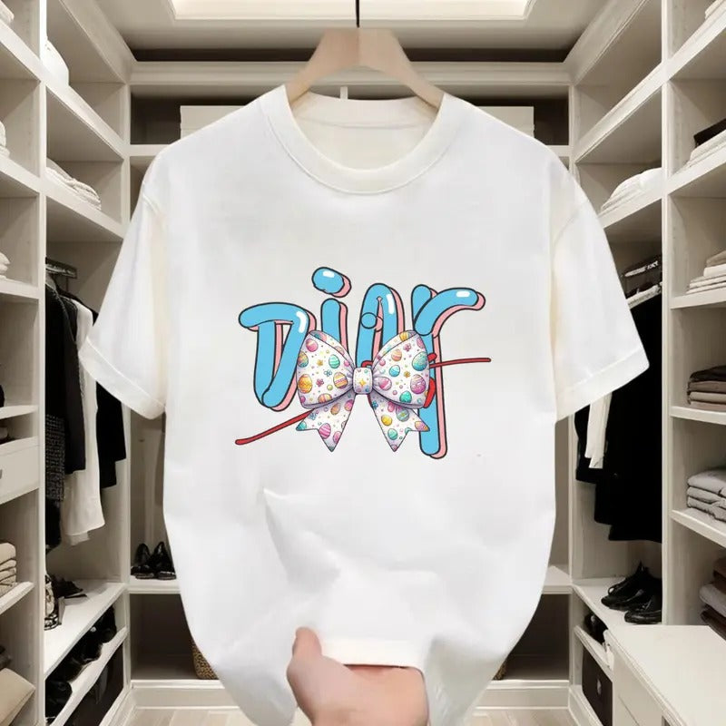 Fashionable Bow - themed! Comfortable Cotton, Short - sleeve T - shirt, Eye - catching Color - pop Prints, Ideal for Casual Weekend Outings