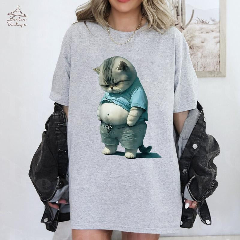 Fat Belly Cat Shirt, Fat Kitten Shirt, Funny Vintage Kitten Shirt Best Price