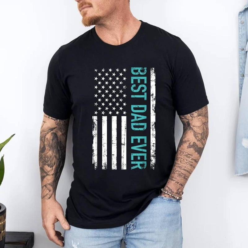 Father's day Best dad ever with US american flag T-Shirt | 100% Cotton Tee, Top Menswear